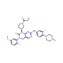 CCC(=O)N1CC[C@H](N2C(=O)N(c3cc(OC)ccc3F)Cc3cnc(Nc4ccc(N5CCN(C)CC5)c(F)c4)nc32)C1 ZINC001772575368