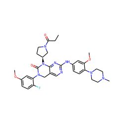 CCC(=O)N1CC[C@H](N2C(=O)N(c3cc(OC)ccc3F)Cc3cnc(Nc4ccc(N5CCN(C)CC5)c(OC)c4)nc32)C1 ZINC001772646650
