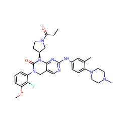 CCC(=O)N1CC[C@H](N2C(=O)N(c3cccc(OC)c3F)Cc3cnc(Nc4ccc(N5CCN(C)CC5)c(C)c4)nc32)C1 ZINC001772605608