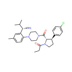 CCC(=O)N1CC[C@H](c2ccc(Cl)cc2)[C@H]1C(=O)N1CCN(c2ccc(C)cc2[C@@H](N)C(C)C)CC1 ZINC000029041179