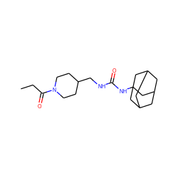 CCC(=O)N1CCC(CNC(=O)NC23CC4CC(CC(C4)C2)C3)CC1 ZINC000036330614