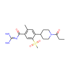 CCC(=O)N1CCC(c2cc(C)c(C(=O)N=C(N)N)cc2S(C)(=O)=O)CC1 ZINC000095557426