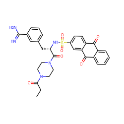 CCC(=O)N1CCN(C(=O)[C@H](Cc2cccc(C(=N)N)c2)NS(=O)(=O)c2ccc3c(c2)C(=O)c2ccccc2C3=O)CC1 ZINC000070463548