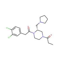 CCC(=O)N1CCN(C(=O)Cc2ccc(Cl)c(Cl)c2)[C@H](CN2CCCC2)C1 ZINC000003800870