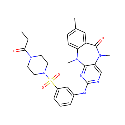 CCC(=O)N1CCN(S(=O)(=O)c2cccc(Nc3ncc4c(n3)N(C)c3ccc(C)cc3C(=O)N4C)c2)CC1 ZINC001772649049