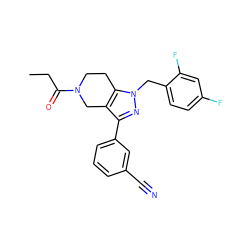 CCC(=O)N1CCc2c(c(-c3cccc(C#N)c3)nn2Cc2ccc(F)cc2F)C1 ZINC000204903441