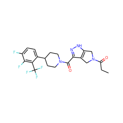 CCC(=O)N1Cc2[nH]nc(C(=O)N3CCC(c4ccc(F)c(F)c4C(F)(F)F)CC3)c2C1 ZINC001772569726