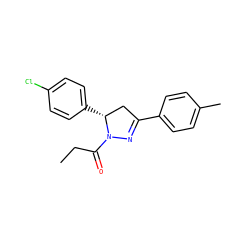 CCC(=O)N1N=C(c2ccc(C)cc2)C[C@H]1c1ccc(Cl)cc1 ZINC000040915015
