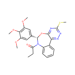 CCC(=O)N1c2ccccc2-c2nnc(SC)nc2O[C@H]1c1cc(OC)c(OC)c(OC)c1 ZINC000000684334