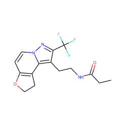 CCC(=O)NCCc1c(C(F)(F)F)nn2ccc3c(c12)CCO3 ZINC000072107370