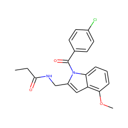 CCC(=O)NCc1cc2c(OC)cccc2n1C(=O)c1ccc(Cl)cc1 ZINC000013645601