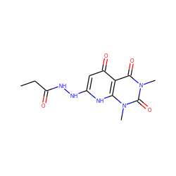 CCC(=O)NNc1cc(=O)c2c(=O)n(C)c(=O)n(C)c2[nH]1 ZINC000008828915