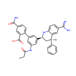 CCC(=O)Nc1cc(-c2ccc(C(N)=O)cc2C(=O)O)cc([C@@H]2C[C@](C)(c3ccccc3)c3cc(C(=N)N)ccc3N2)c1 ZINC000103241012