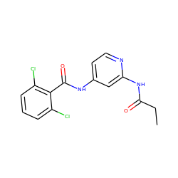 CCC(=O)Nc1cc(NC(=O)c2c(Cl)cccc2Cl)ccn1 ZINC000096282836