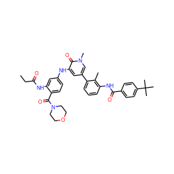 CCC(=O)Nc1cc(Nc2cc(-c3cccc(NC(=O)c4ccc(C(C)(C)C)cc4)c3C)cn(C)c2=O)ccc1C(=O)N1CCOCC1 ZINC001772651097