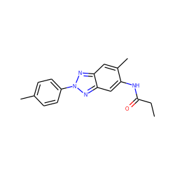 CCC(=O)Nc1cc2nn(-c3ccc(C)cc3)nc2cc1C ZINC000000168874