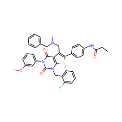 CCC(=O)Nc1ccc(-c2sc3c(c2CN(C)Cc2ccccc2)c(=O)n(-c2cccc(OC)c2)c(=O)n3Cc2c(F)cccc2F)cc1 ZINC000028238080