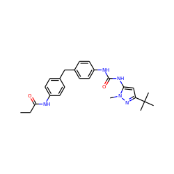 CCC(=O)Nc1ccc(Cc2ccc(NC(=O)Nc3cc(C(C)(C)C)nn3C)cc2)cc1 ZINC000013442542