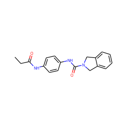 CCC(=O)Nc1ccc(NC(=O)N2Cc3ccccc3C2)cc1 ZINC000167798192