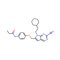 CCC(=O)Nc1ccc(OCc2cc3cnc(C#N)nc3n2CCC2CCCCC2)cc1 ZINC000040936344