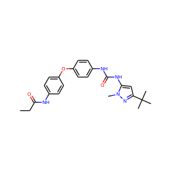 CCC(=O)Nc1ccc(Oc2ccc(NC(=O)Nc3cc(C(C)(C)C)nn3C)cc2)cc1 ZINC000013442519