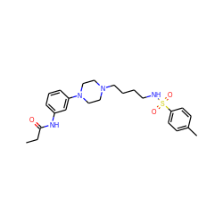 CCC(=O)Nc1cccc(N2CCN(CCCCNS(=O)(=O)c3ccc(C)cc3)CC2)c1 ZINC000013703824