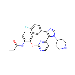 CCC(=O)Nc1ccccc1Oc1nccc(-c2c(-c3ccc(F)cc3)ncn2C2CCNCC2)n1 ZINC000036127118