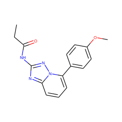 CCC(=O)Nc1nc2cccc(-c3ccc(OC)cc3)n2n1 ZINC000146283504