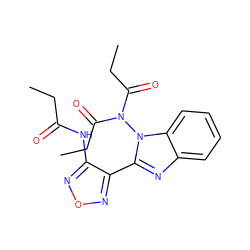 CCC(=O)Nc1nonc1-c1nc2ccccc2n1N(C(=O)CC)C(=O)CC ZINC000001068230