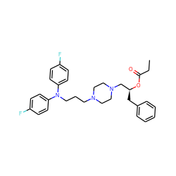 CCC(=O)O[C@@H](Cc1ccccc1)CN1CCN(CCCN(c2ccc(F)cc2)c2ccc(F)cc2)CC1 ZINC000040421929