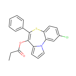 CCC(=O)OC1=C(c2ccccc2)Sc2ccc(Cl)cc2-n2cccc21 ZINC000005499121