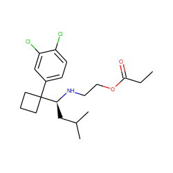 CCC(=O)OCCN[C@@H](CC(C)C)C1(c2ccc(Cl)c(Cl)c2)CCC1 ZINC000199944567