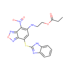 CCC(=O)OCCNc1cc(Sc2nc3ccccc3[nH]2)c2nonc2c1[N+](=O)[O-] ZINC000008683036