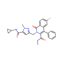 CCC(=O)c1c(-c2ccccc2)c2cc(Cl)ccc2c(=O)n1Cc1cc(C(=O)NC2CC2)n(C)n1 ZINC000013979479