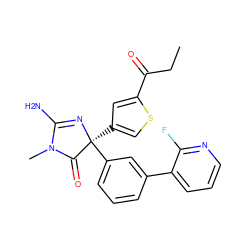 CCC(=O)c1cc([C@@]2(c3cccc(-c4cccnc4F)c3)N=C(N)N(C)C2=O)cs1 ZINC000072183354