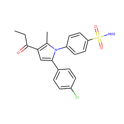 CCC(=O)c1cc(-c2ccc(Cl)cc2)n(-c2ccc(S(N)(=O)=O)cc2)c1C ZINC000040951471