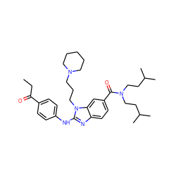 CCC(=O)c1ccc(Nc2nc3ccc(C(=O)N(CCC(C)C)CCC(C)C)cc3n2CCCN2CCCCC2)cc1 ZINC000028823403