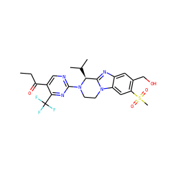 CCC(=O)c1cnc(N2CCn3c(nc4cc(CO)c(S(C)(=O)=O)cc43)[C@@H]2C(C)C)nc1C(F)(F)F ZINC000147687427