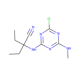 CCC(C#N)(CC)Nc1nc(Cl)nc(NC)n1 ZINC000096924113