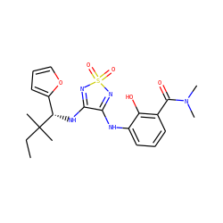 CCC(C)(C)[C@@H](NC1=NS(=O)(=O)N=C1Nc1cccc(C(=O)N(C)C)c1O)c1ccco1 ZINC000029037909