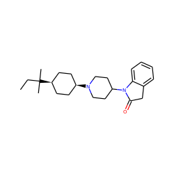 CCC(C)(C)[C@H]1CC[C@@H](N2CCC(N3C(=O)Cc4ccccc43)CC2)CC1 ZINC000261179201