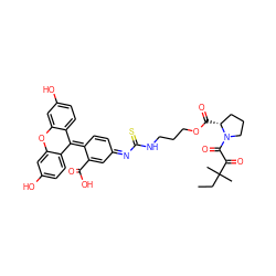 CCC(C)(C)C(=O)C(=O)N1CCC[C@H]1C(=O)OCCCNC(=S)/N=C1\C=CC(=C2c3ccc(O)cc3Oc3cc(O)ccc32)C(C(=O)O)=C1 ZINC000027638309