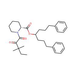 CCC(C)(C)C(=O)C(=O)N1CCCC[C@@H]1C(=O)OC(CCCc1ccccc1)CCCc1ccccc1 ZINC000029478109