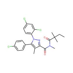 CCC(C)(C)C(=O)N(C)C(=O)c1nn(-c2ccc(Cl)cc2Cl)c(-c2ccc(Cl)cc2)c1C ZINC000040834429