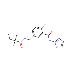 CCC(C)(C)C(=O)NCc1ccc(Cl)c(C(=O)Nc2ncc[nH]2)c1 ZINC000168777751