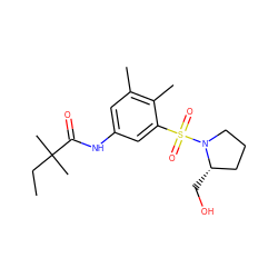 CCC(C)(C)C(=O)Nc1cc(C)c(C)c(S(=O)(=O)N2CCC[C@@H]2CO)c1 ZINC000045337002