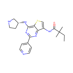 CCC(C)(C)C(=O)Nc1csc2c(N[C@@H]3CCNC3)nc(-c3ccncc3)nc12 ZINC000223692429