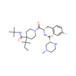 CCC(C)(C)C1(C(=O)NC(C)(C)C)CCN(C(=O)[C@H](Cc2ccc(F)cc2)NC(=O)[C@H]2CN(C)CCN2)CC1 ZINC000084422463