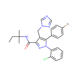 CCC(C)(C)NC(=O)c1nn(-c2ccccc2Cl)c(-c2ccc(Br)cc2)c1Cn1cncn1 ZINC000049766937