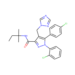 CCC(C)(C)NC(=O)c1nn(-c2ccccc2Cl)c(-c2ccc(Cl)cc2)c1Cn1cncn1 ZINC000045372442